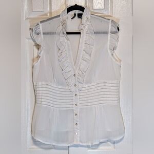 5/$25 New Directions White Sleeveless Ruffle Blouse